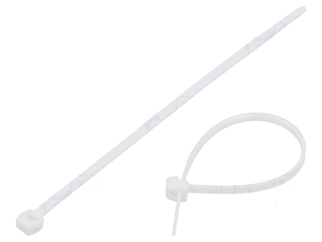 Kabelbinder; L: 100mm; W: 2,5mm; polyamide; 80N; wit; Ømax: 20mm Kabelbinder; L: 100mm; W: 2,5mm; polyamide; 80N; wit; Ømax: 20mm